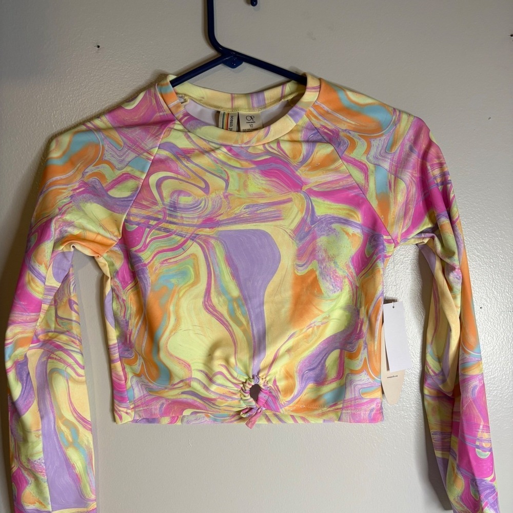 Ocean Pacific Girls Size 8 Long Sleeve Rash Guard Bikini Set Marble Swirl NEW